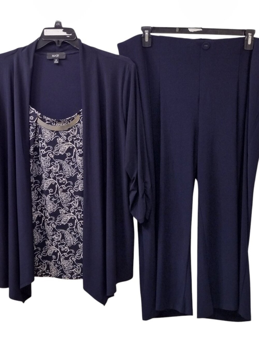 Nina Leonard & Naif 2pc Crop Pant Set, Size 2X, Navy Blue/White